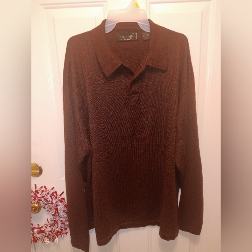 M.E. Sport Collection Men's Polo Sweater Long Sleeve - burgundy